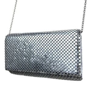 JESSICA McCLINTOCK Silver Metal Mesh Roll Evening Clutch Purse Mermaid Chain $42